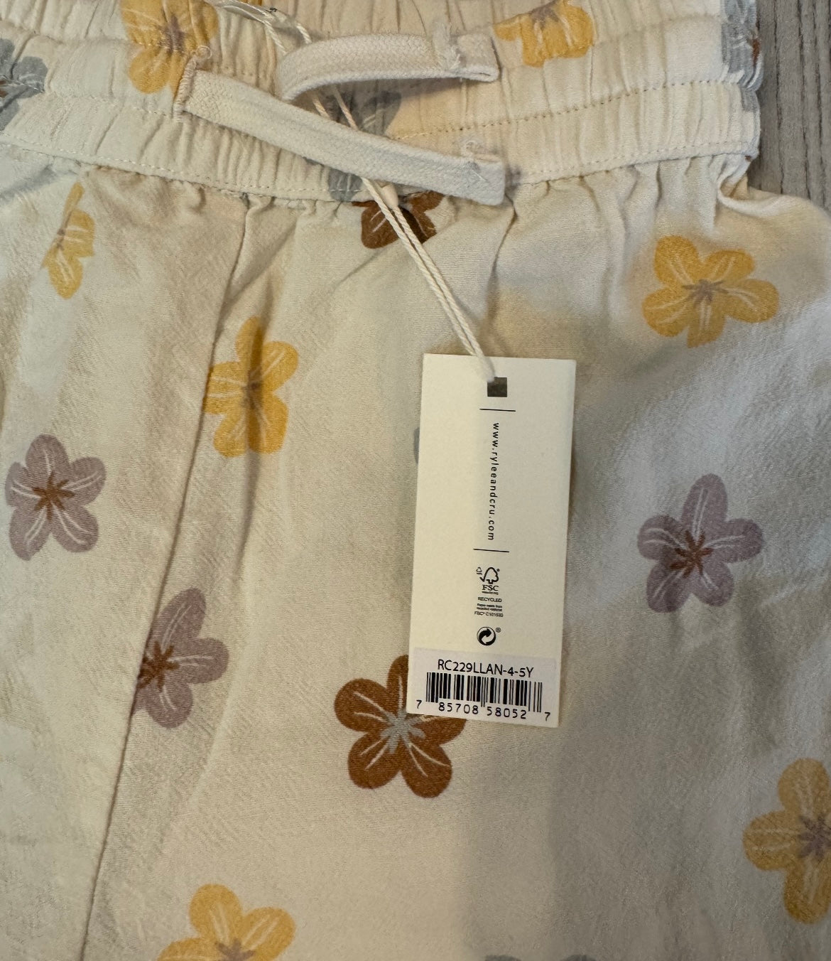 Rylee + Cru Leilani Peplum Top Wide Leg Pant Matching Set Girls Size 4-5 Years Cream