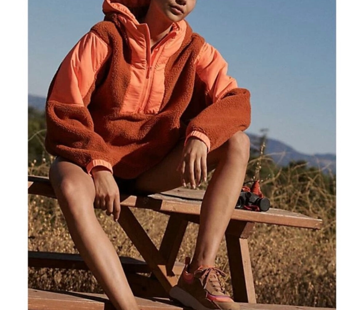 Free People FP Movement Lead the Pack Fleece Hooded Pullover Women’s Small Neon Coral