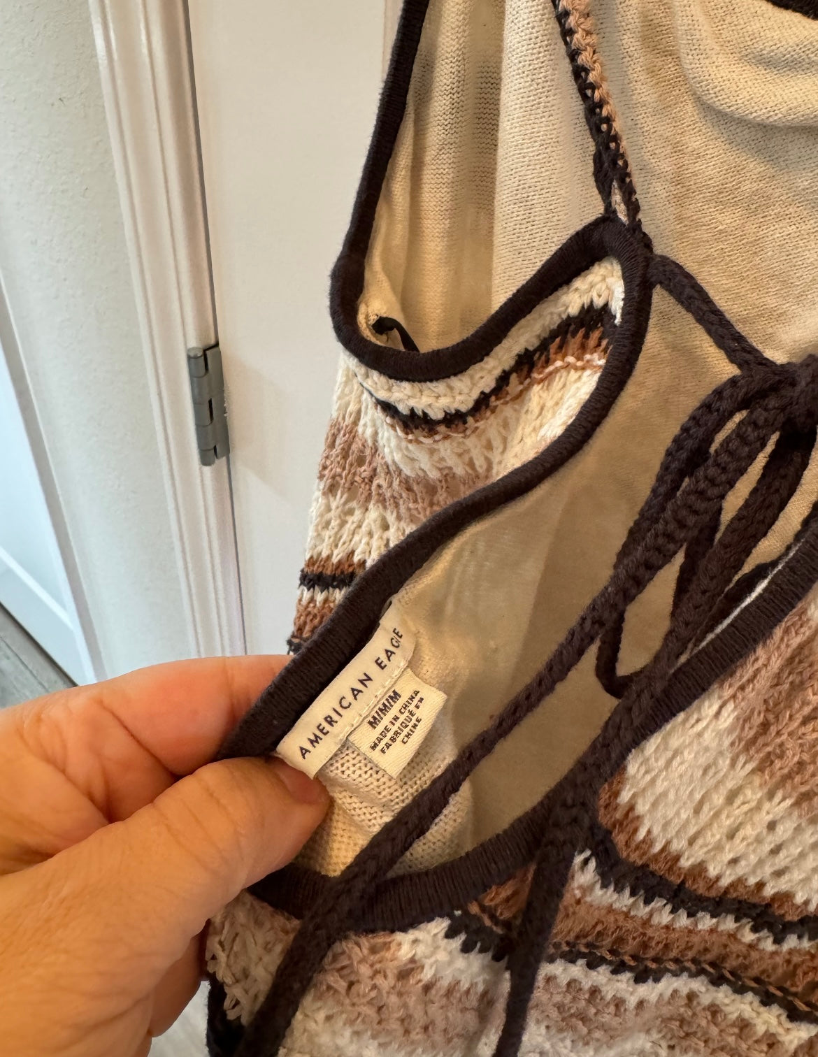 American Eagle Crochet Stripe Mini Dress Women’s Medium Brown