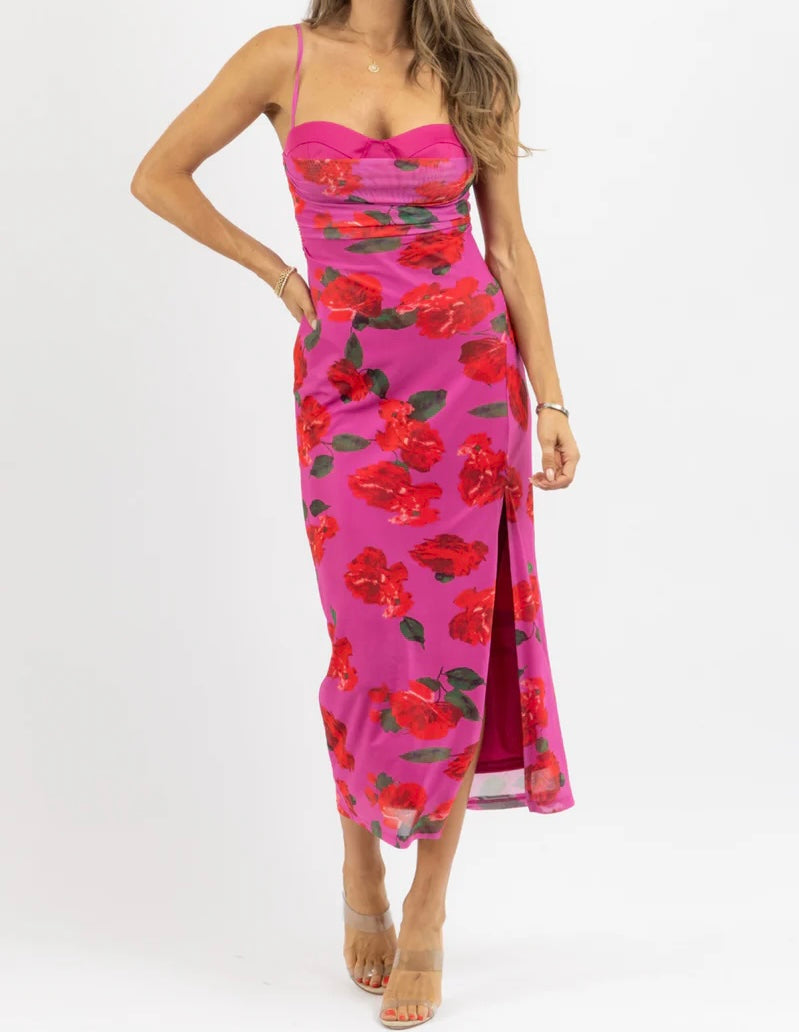 Floral Midi Dress Women’s Small Magenta NWT