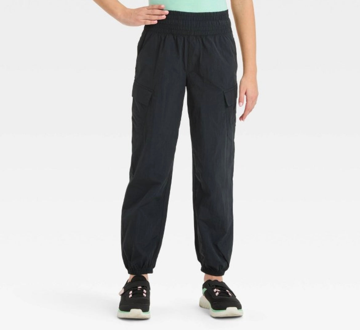 All In Motion Woven Cargo Pants Youth Girl's Size Small Black NWT
