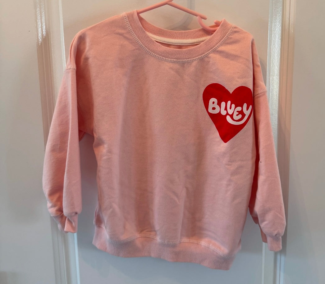 Bluey Valentine Sweatshirt Toddler Size 4T Strawberry