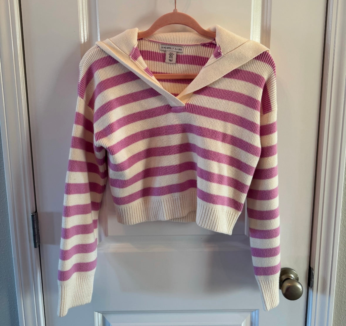 Sincerely Jules Stripe Knit Sweater Women’s XS Cream Pink