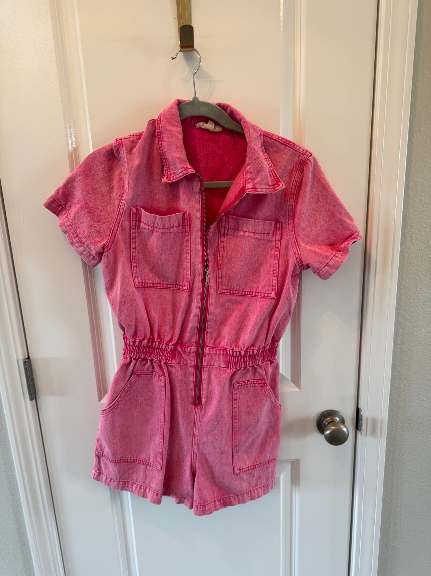 Elan Kelly Acid Wash Denim Romper Women’s Small Pink