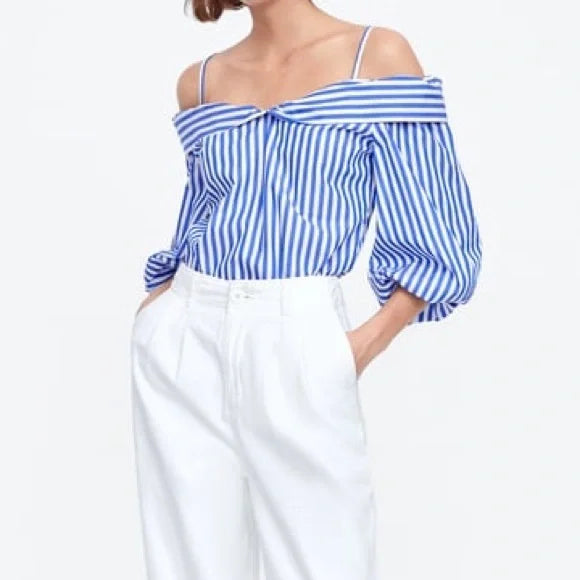 Zara Nautical Stripe Top Women’s Large Blue NWT