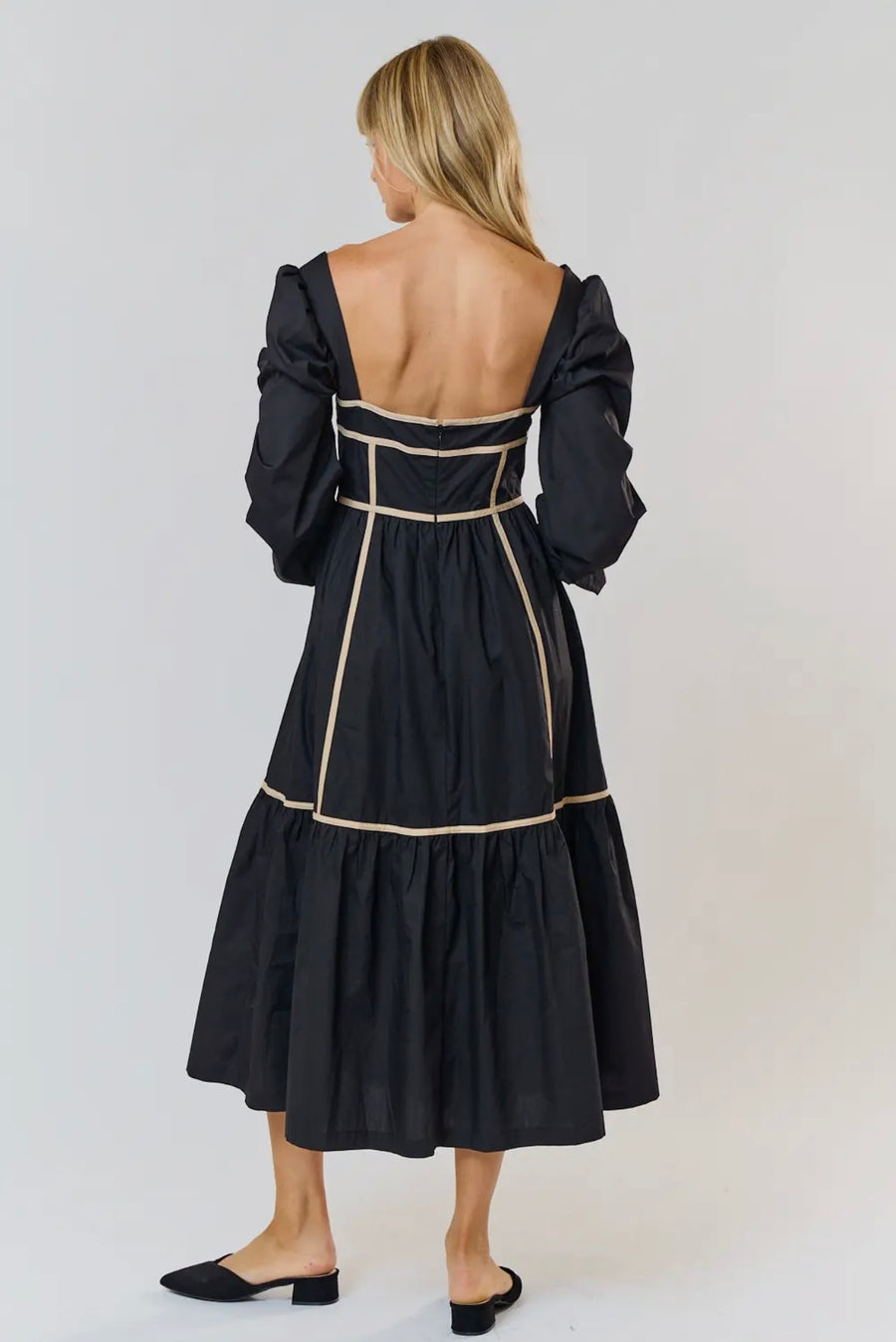 Lalavon Square Neck Cotton Midi Dress w White Piping Women’s Medium NWT