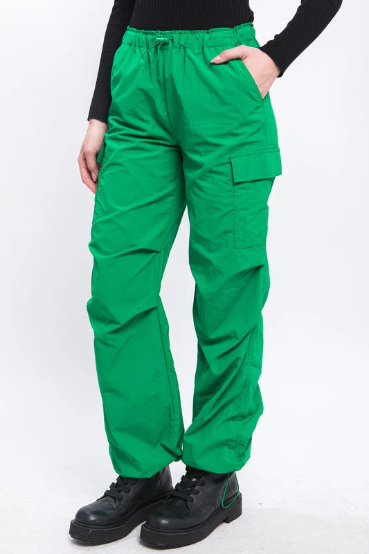 Love Tree Loose Fit Nylon Parachute Cargo Pants Women’s Size Medium Green
