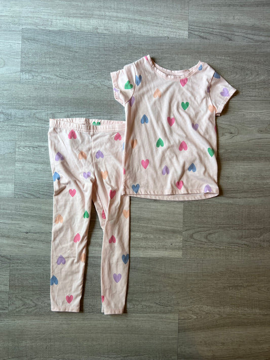 Heart Print Matching Set Toddler Girl Size 3T Pastel Pink