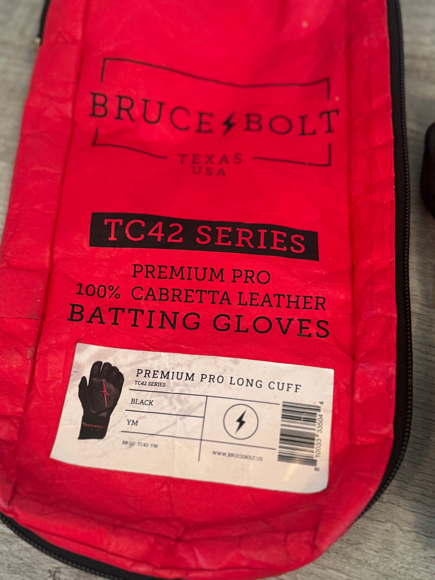 Bruce Bolt TC42 Series Premium Pro Long Cuff Batting Gloves Size Youth Medium