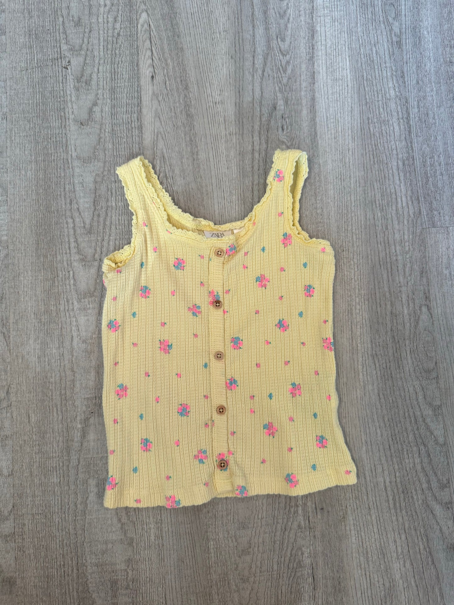 Zara Floral Button Front Tank Toddler Girl Size 3/4 Years Yellow