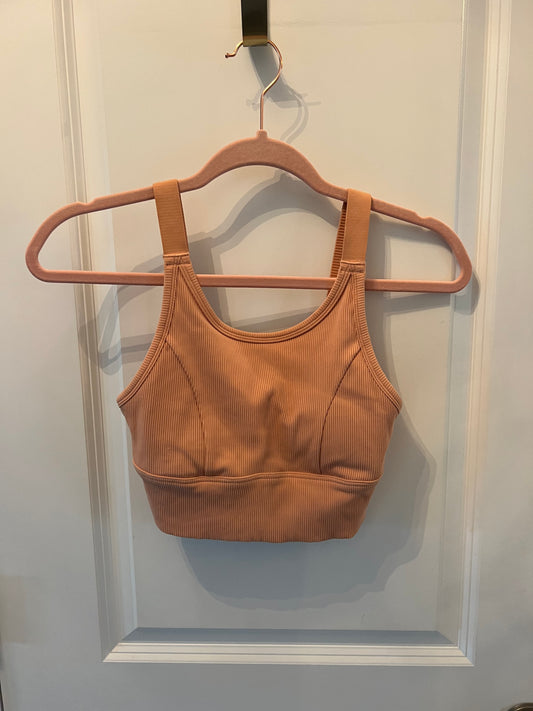 Aerie Offline Ribbed High Neck Sports Bra Women’s Size Small Tan