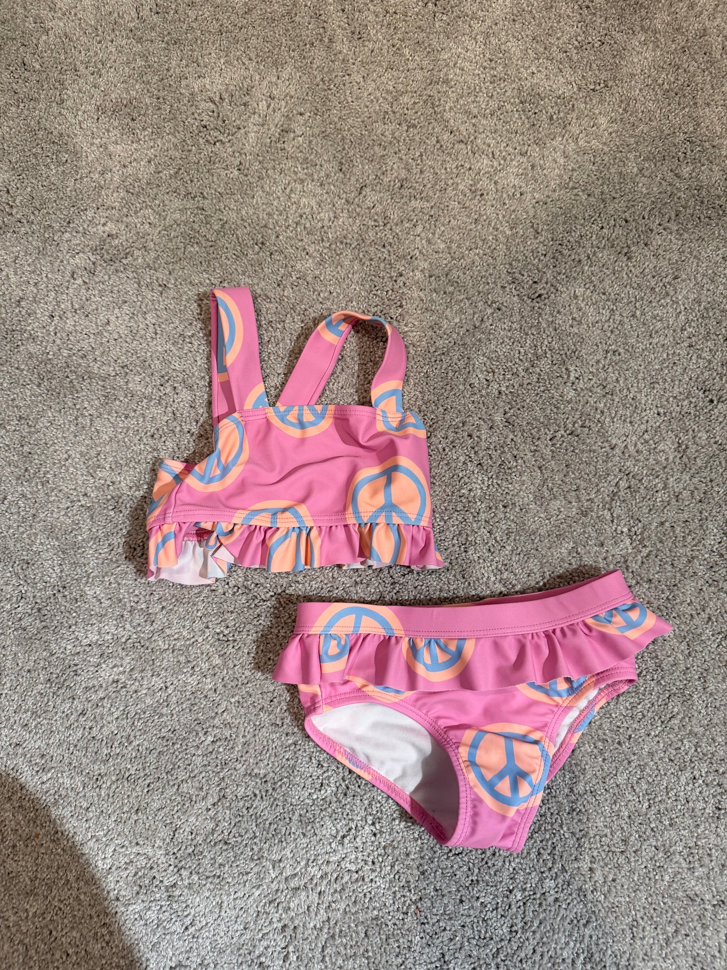 Peace Sign Swimsuit Toddler Size 3T Pink