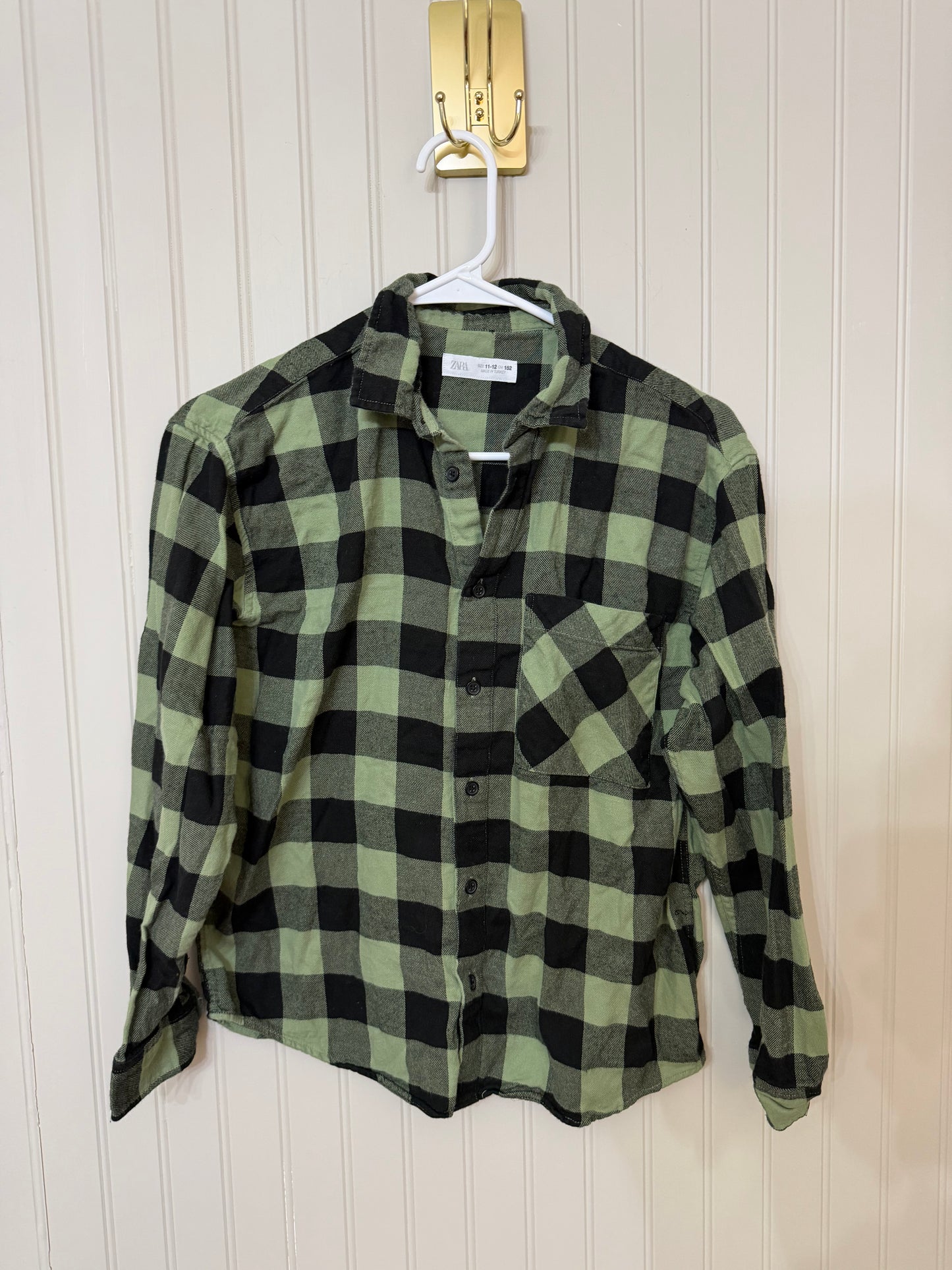 Plaid Flannel Shirt Youth Size 11-12 Years Green