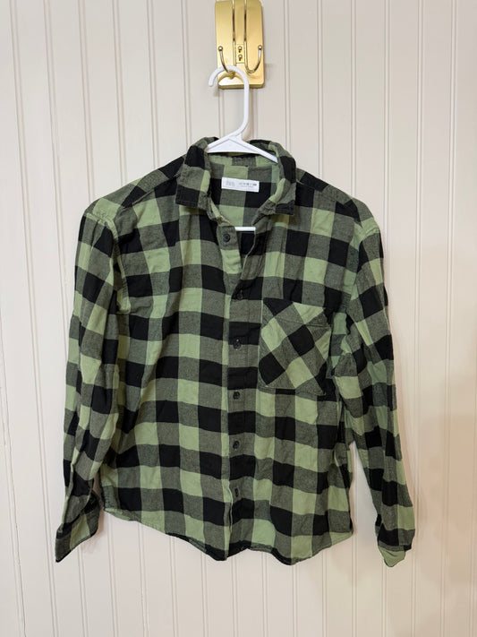 Plaid Flannel Shirt Youth Size 11-12 Years Green