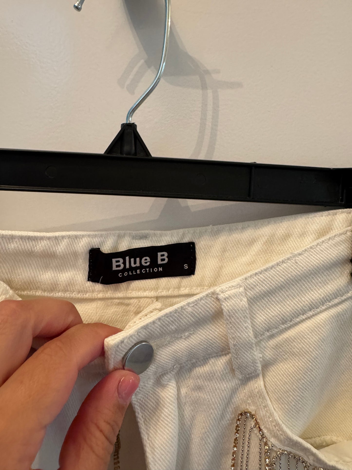 Rhinestone Fringe Denim Shorts Women’s Small White