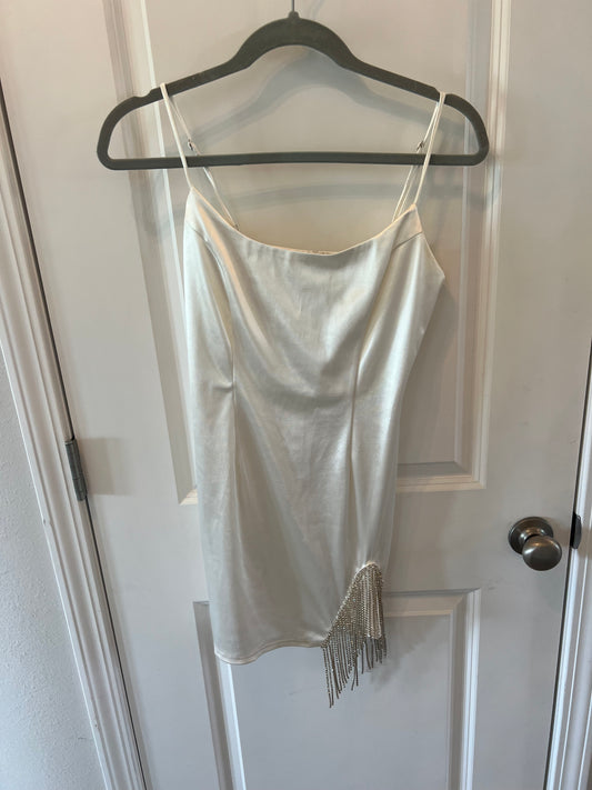 Better Be Satin Mini Dress w Fringe Women’s Size Small White