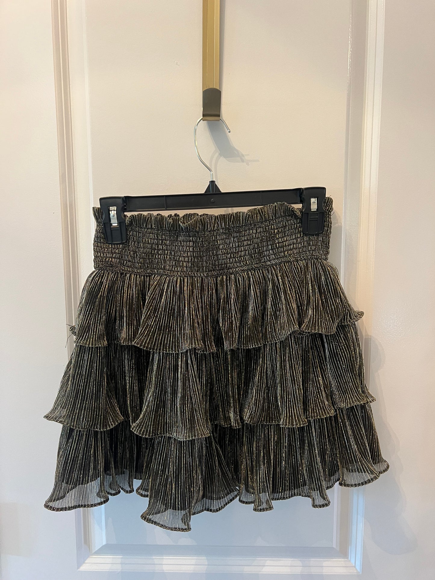 The Post Metallic Tiered Skirt Women’s Size Small Black Gold