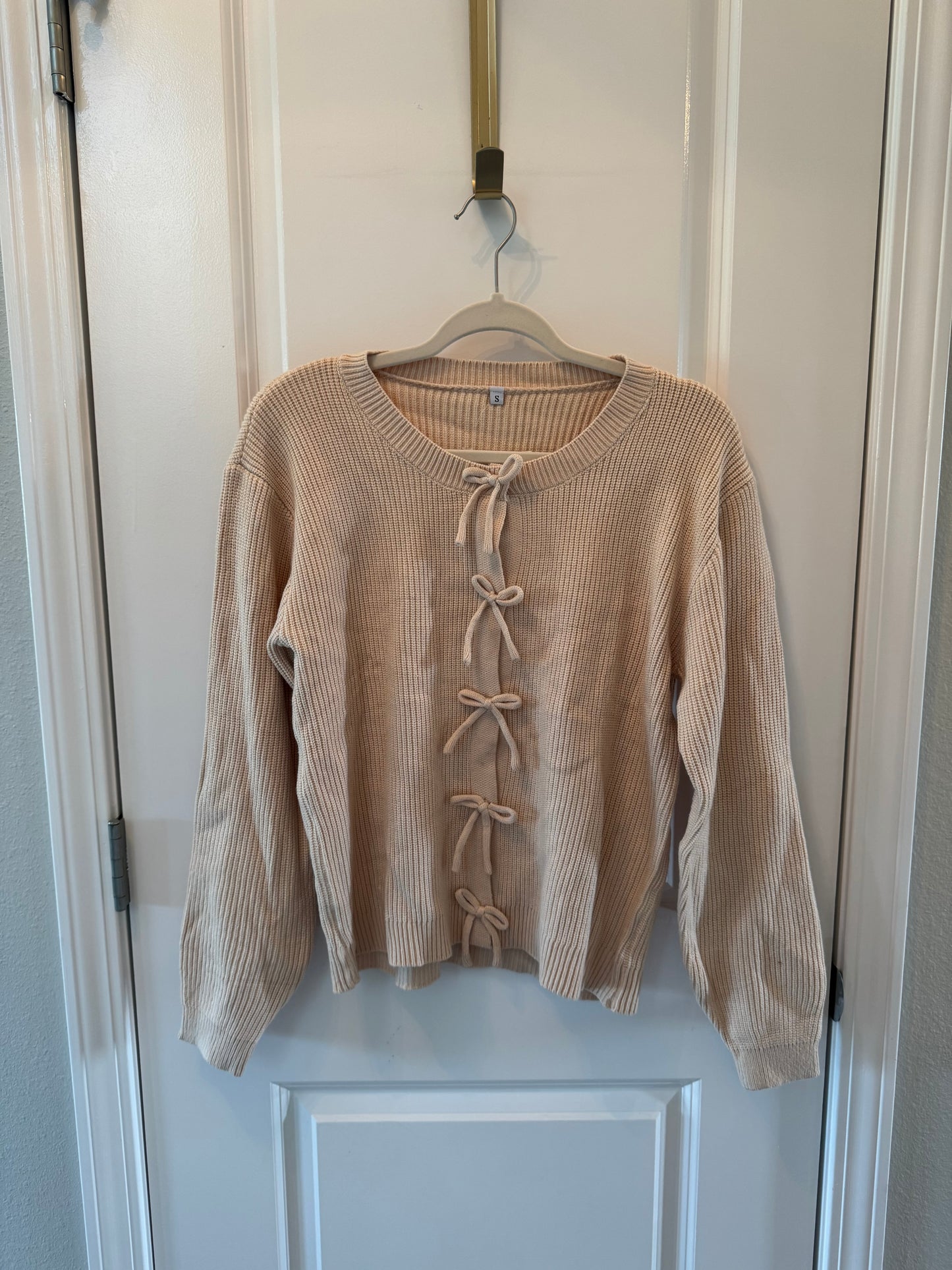 Knit Bow Sweater Women’s Small Tan
