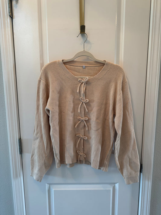 Knit Bow Sweater Women’s Small Tan