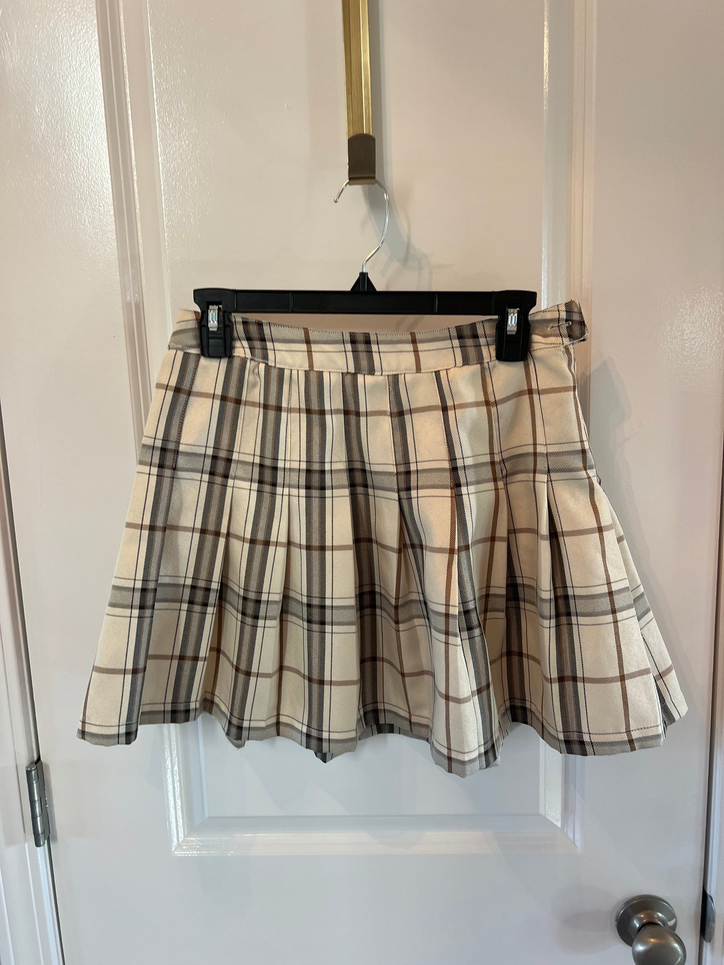 Hesperus Pleated Plaid Skirt Women’s Size Medium Tan
