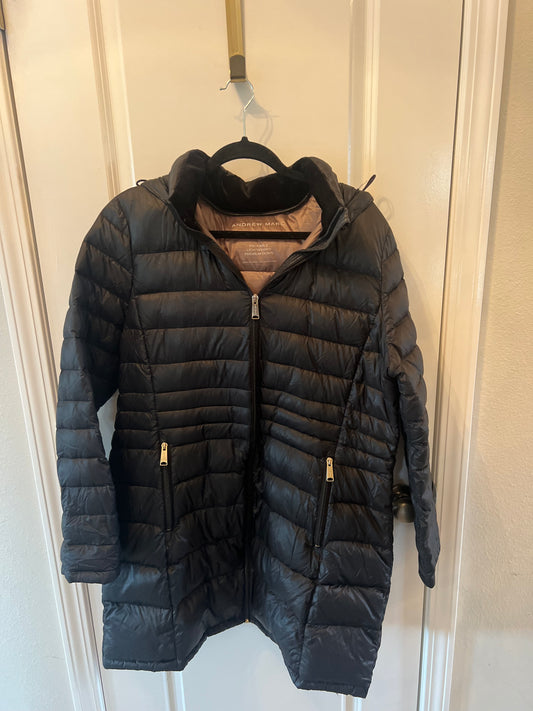 Andrew Marc Long Puffer Coat w Hood Women’s Size XL Black