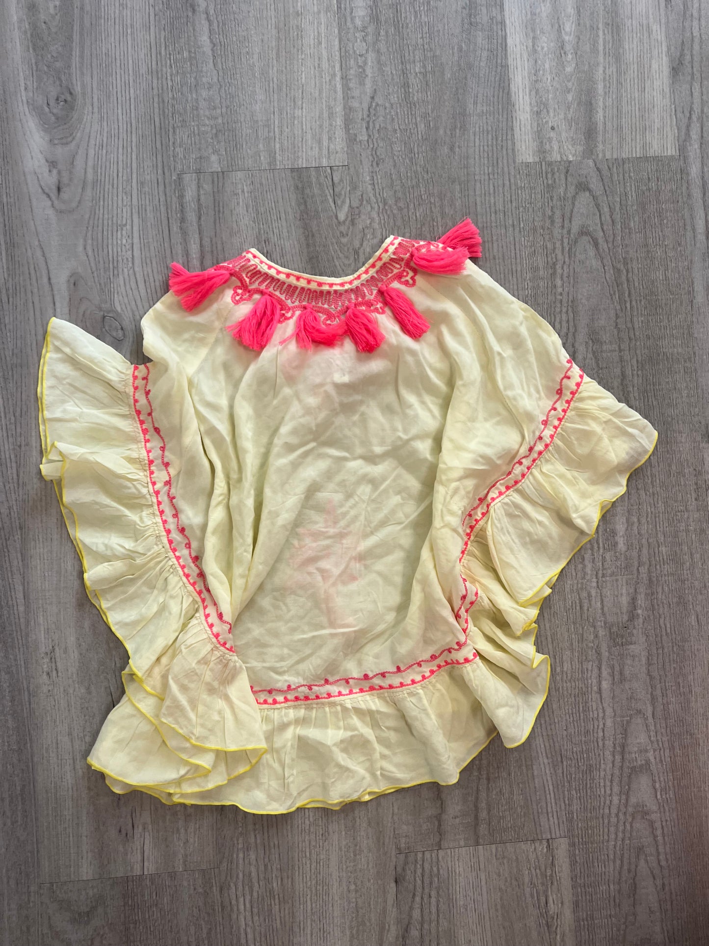 Bela + Nuni Embroidered Swim Cover-Up w Neon Pom Poms Baby Girl Size 12M Cream