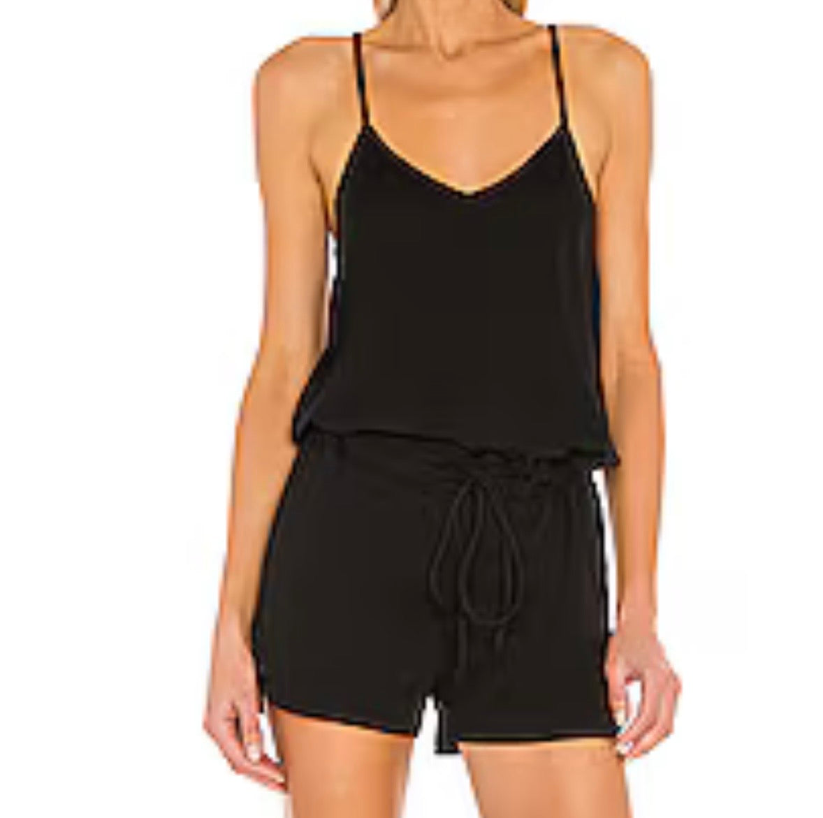 Revolve Bobi Supreme Jersey Tie Front V Neck Romper Women’s Small Black