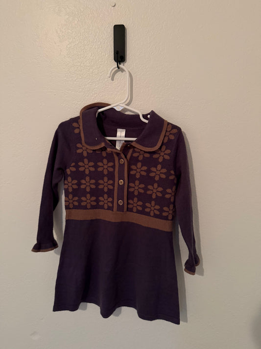 Flower Print Knit Dress Toddler Size 3T Brown