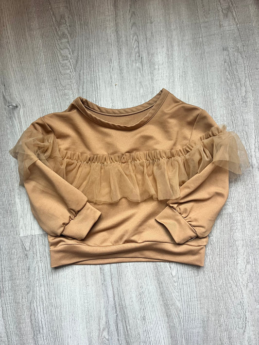 Long Sleeve Tulle Ruffle Top Toddler Girl Size 3T Tan