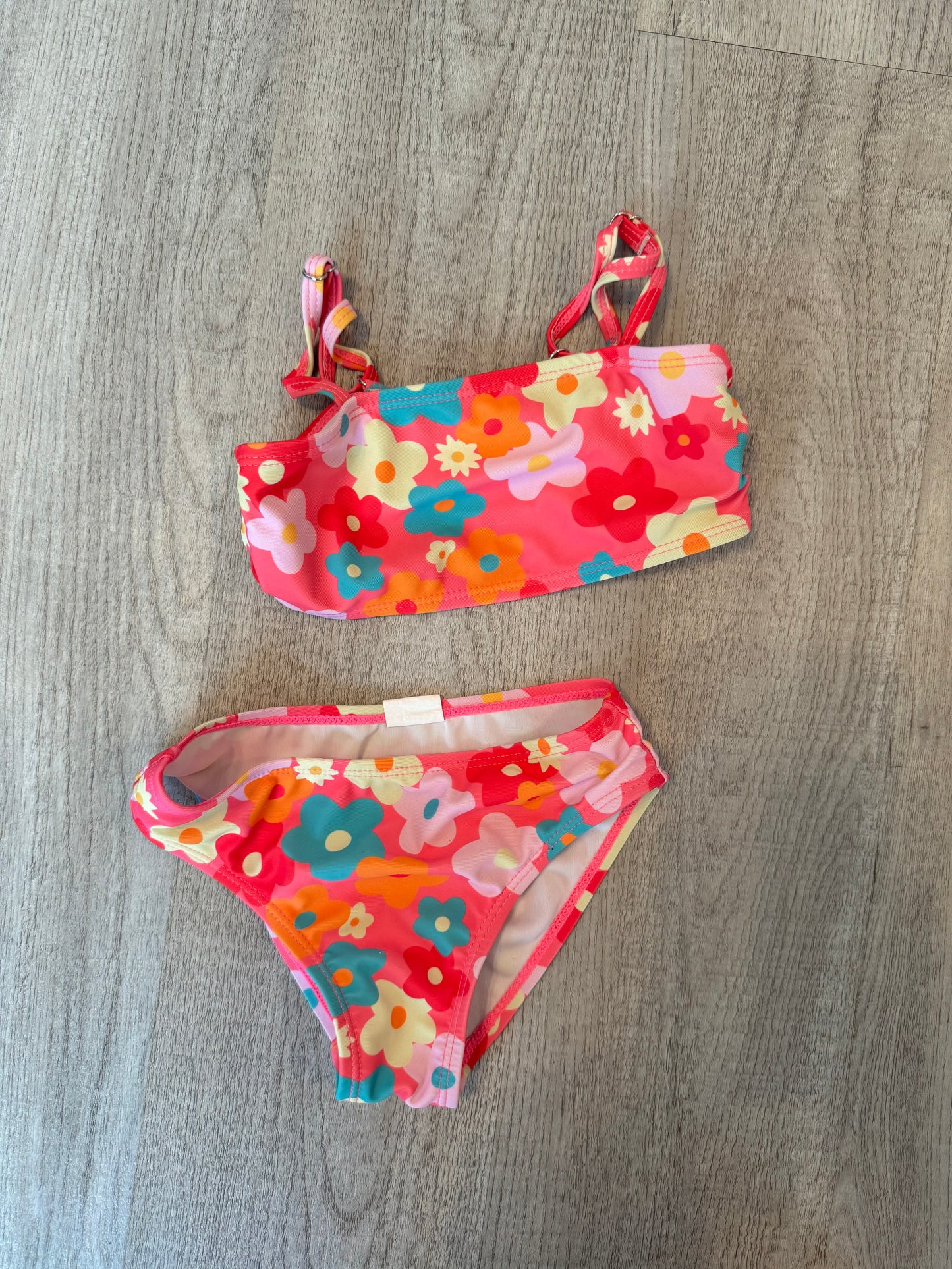 70s Flower Print Bikini Swimsuit Toddler Girl Size 2 Years Pink