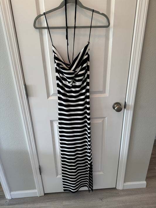 Miou Muse Stripe Knit Maxi Dress Women’s Medium Black White
