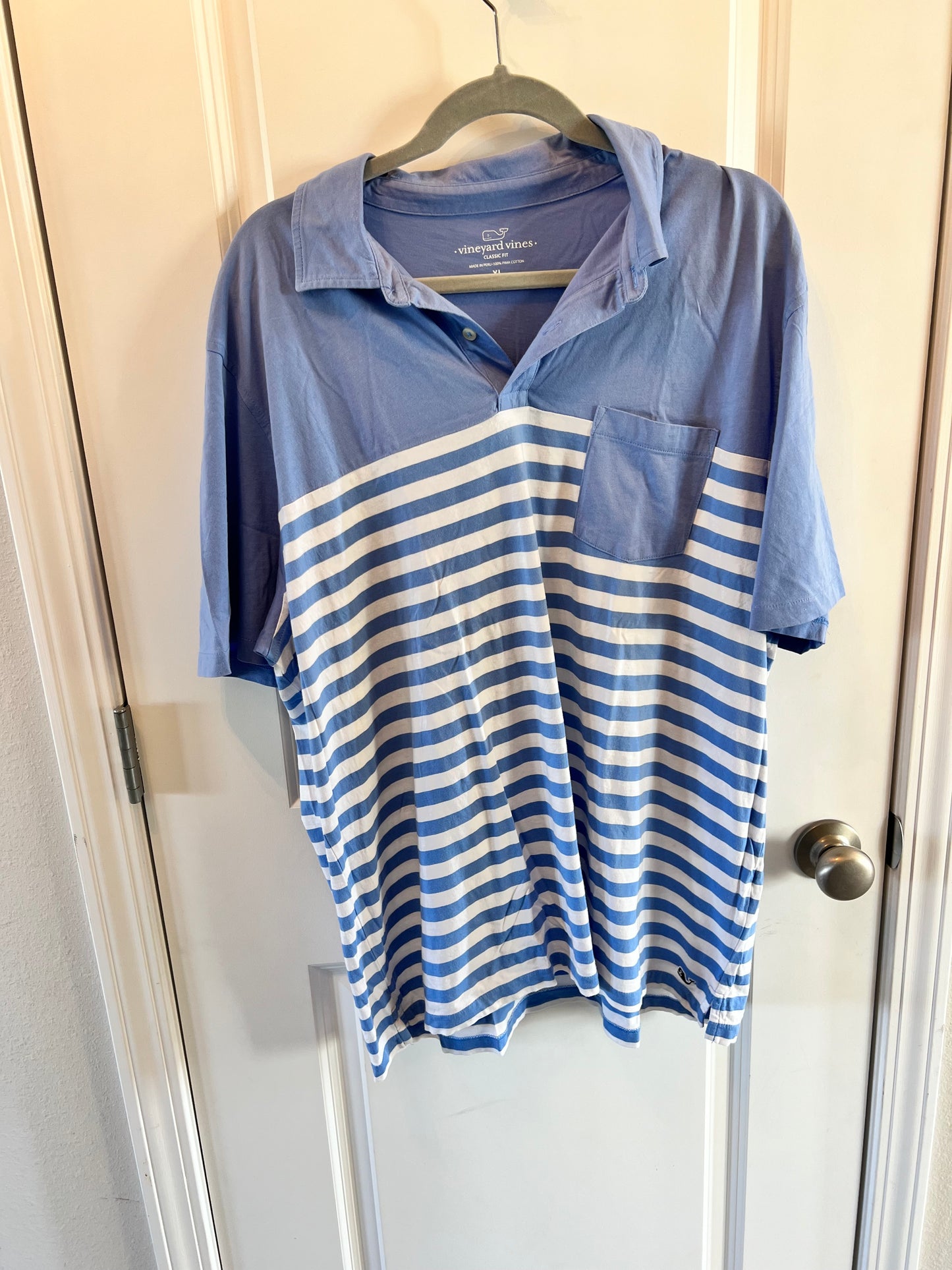 Vineyard Vines Stripe Short Sleeve Polo Shirt Men’s XL Light Blue