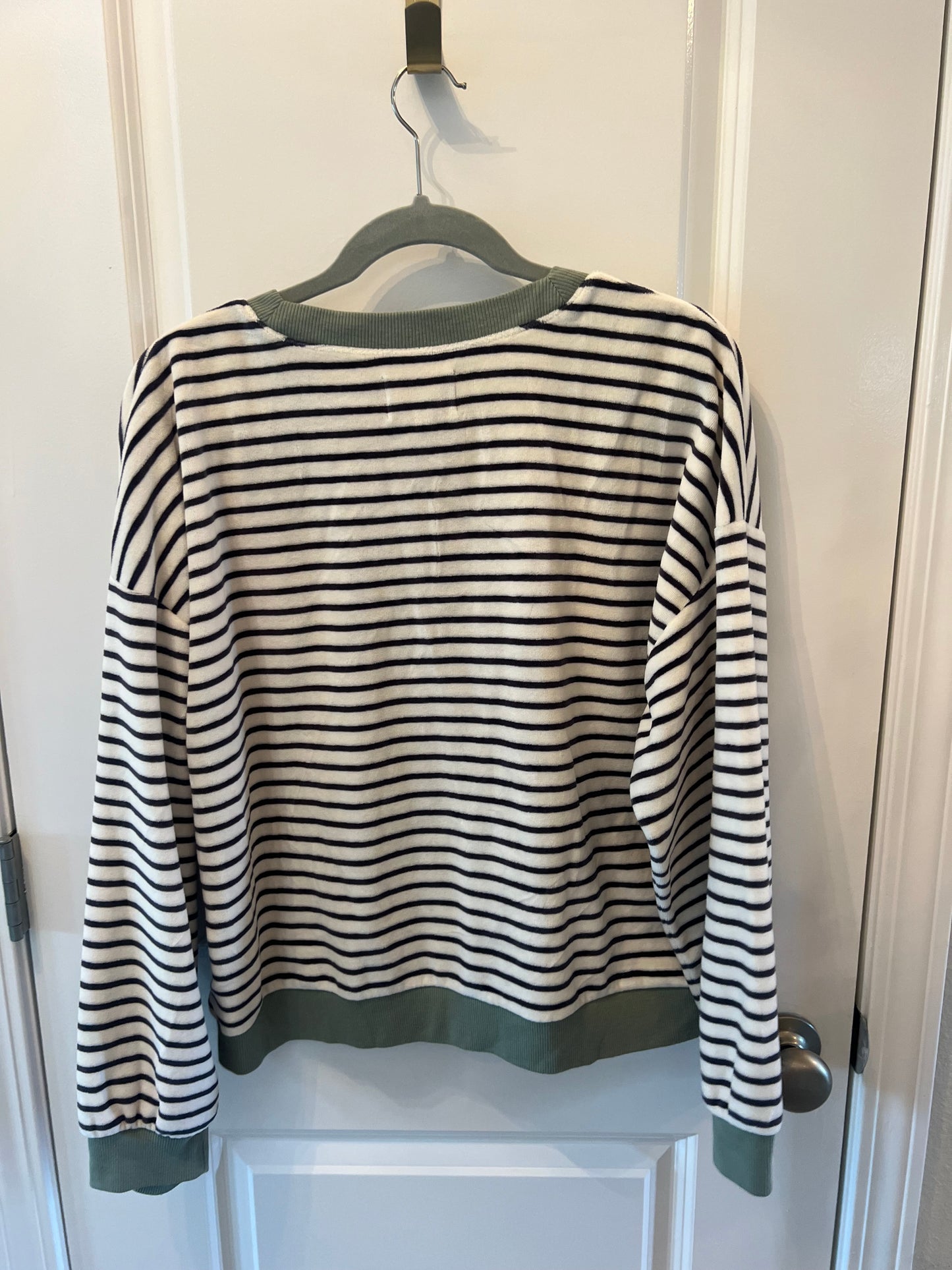 Madewell Terrycloth Stripe Crewneck Sweatshirt Women’s Size XL White Green