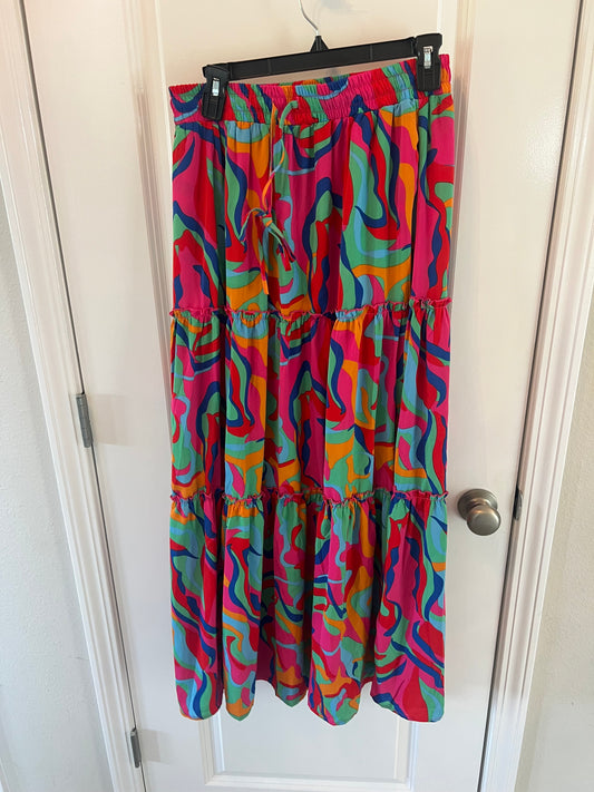 Tiered Print Maxi Skirt Womens Size Medium Multi Pink