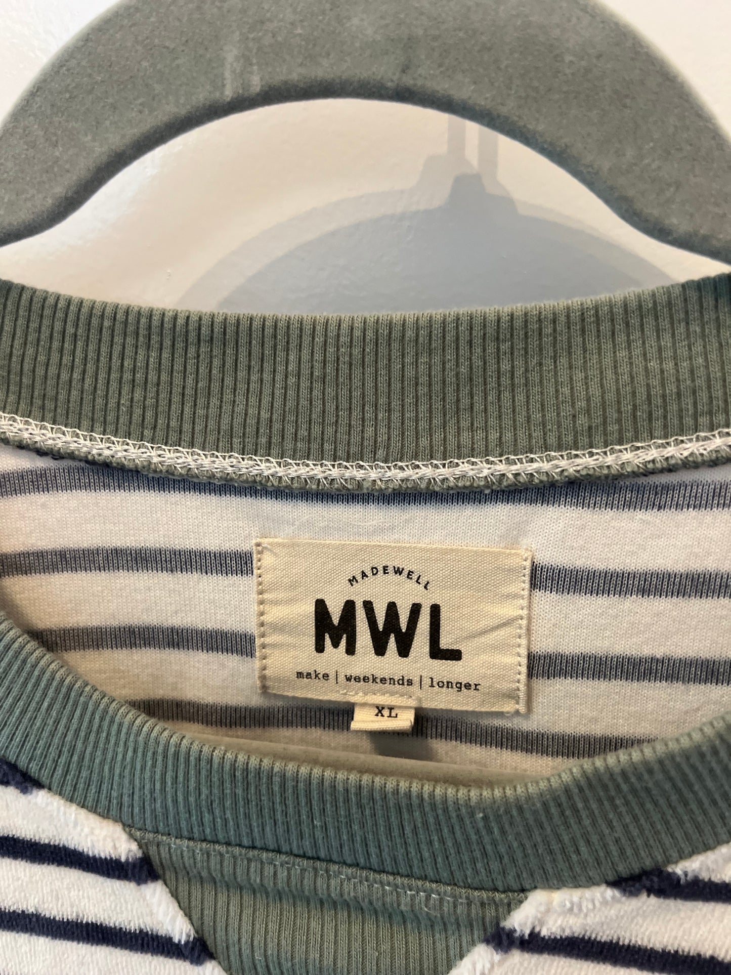 Madewell Terrycloth Stripe Crewneck Sweatshirt Women’s Size XL White Green