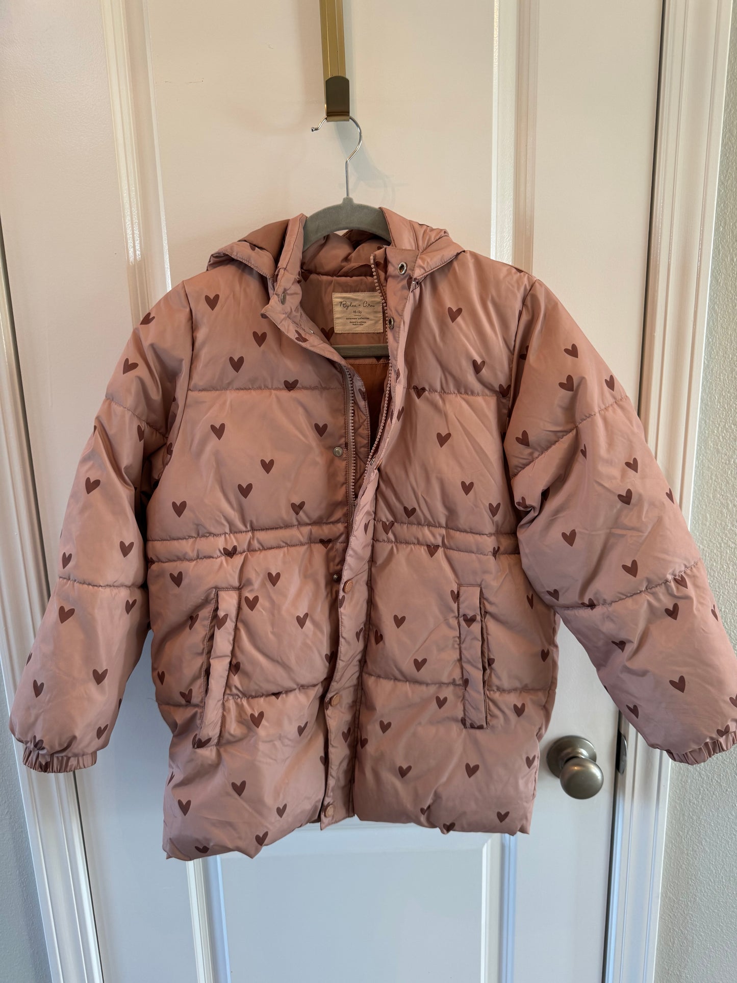 Rylee + Cru Heart Print Coat Youth Girl’s 10/12 Years Mauve