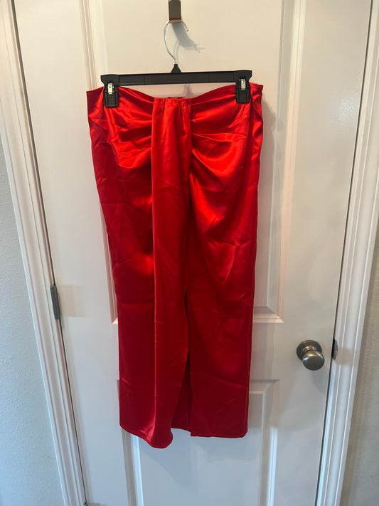 Scoop Midi Skirt Satin Women’s Size Medium Fiery Red