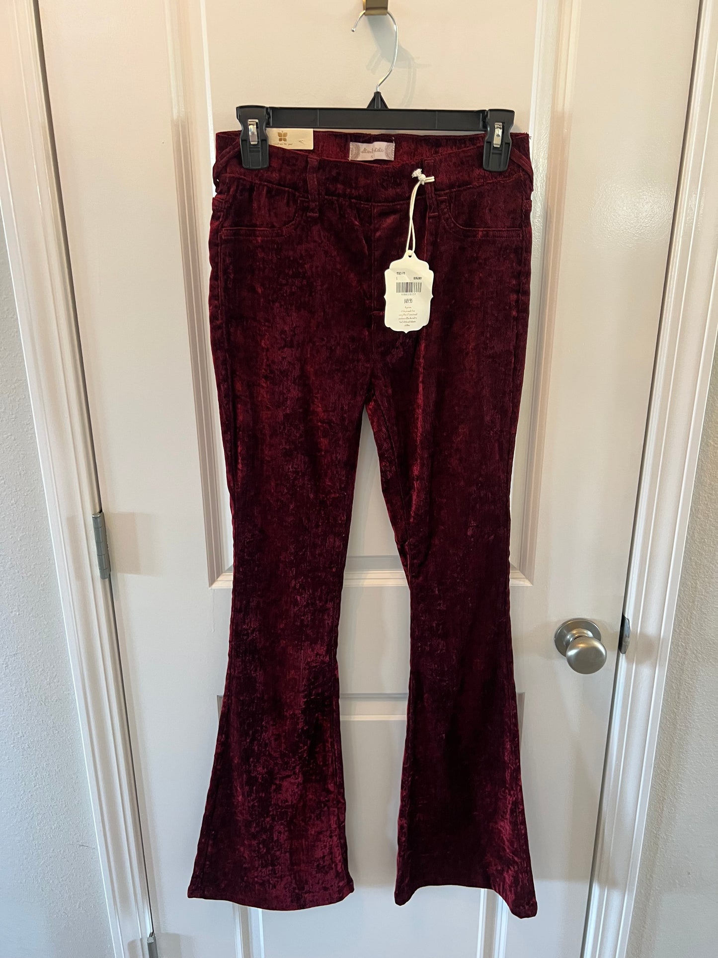 Altar’d State Velvet Flare Pants Women’s Size Small Burgundy