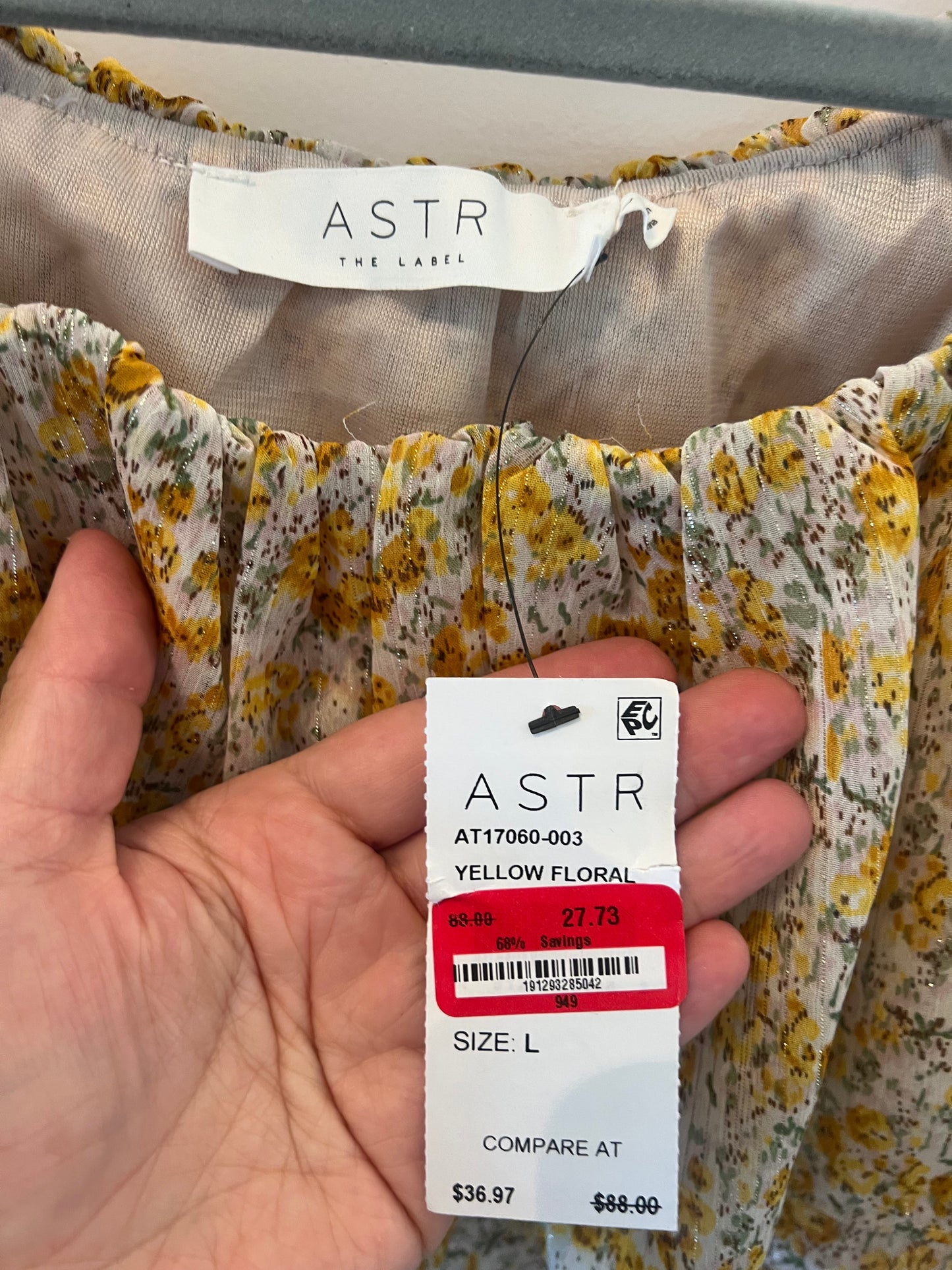 ASTR The Label Off The Shoulder Floral Peasant Top Women’s Size Large Yellow