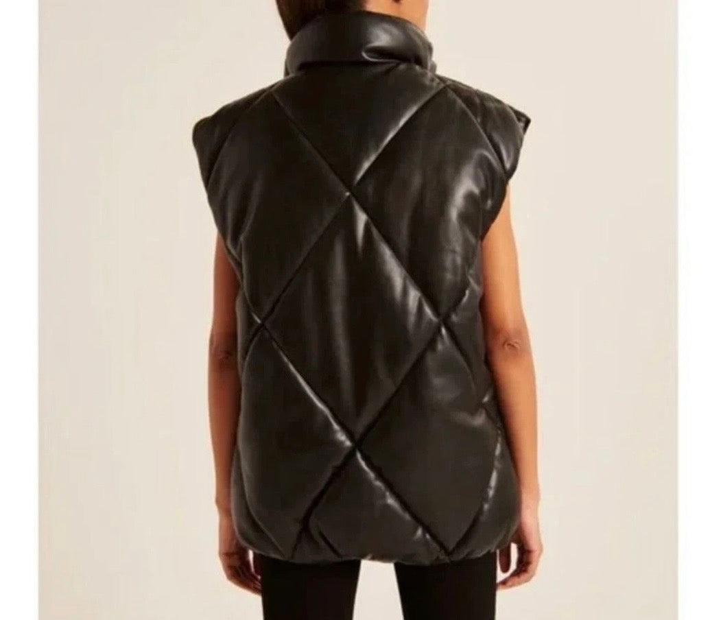 Abercrombie & Fitch Faux Leather Puffer Vest Women’s Small Black