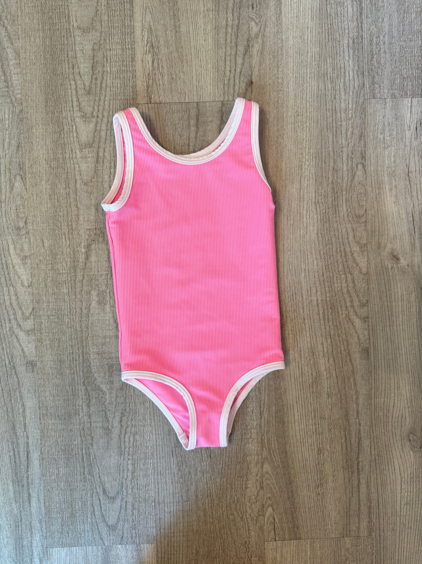 Lain Snow Retro Ribbed One Piece Swimsuit w White Piping Toddler Girl Size 2-3 Years Pink