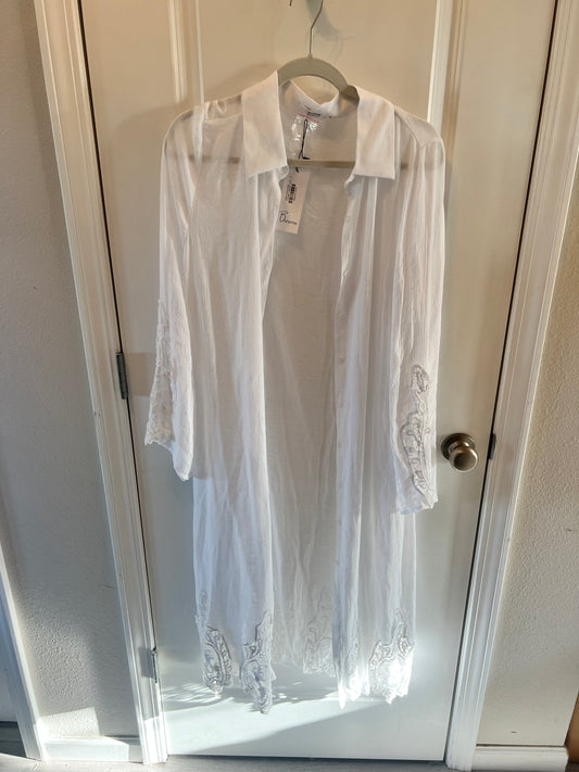 Bluivy Laney Long Crochet Cardigan/Swim Coverup Women’s Size Medium 8-10 White