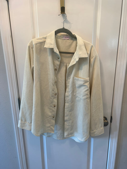 Pink Lily Corduroy Shacket Women’s Size Large Cream