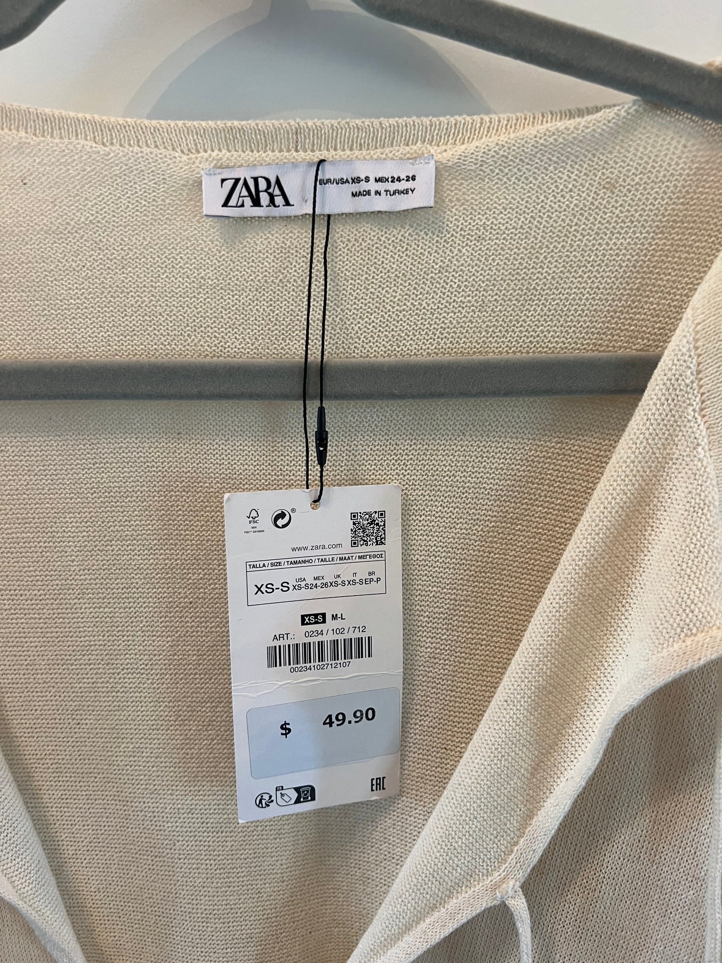 Zara Short Sleeve Knit Dress Swim Cover-Up Women’s Size Small Cream