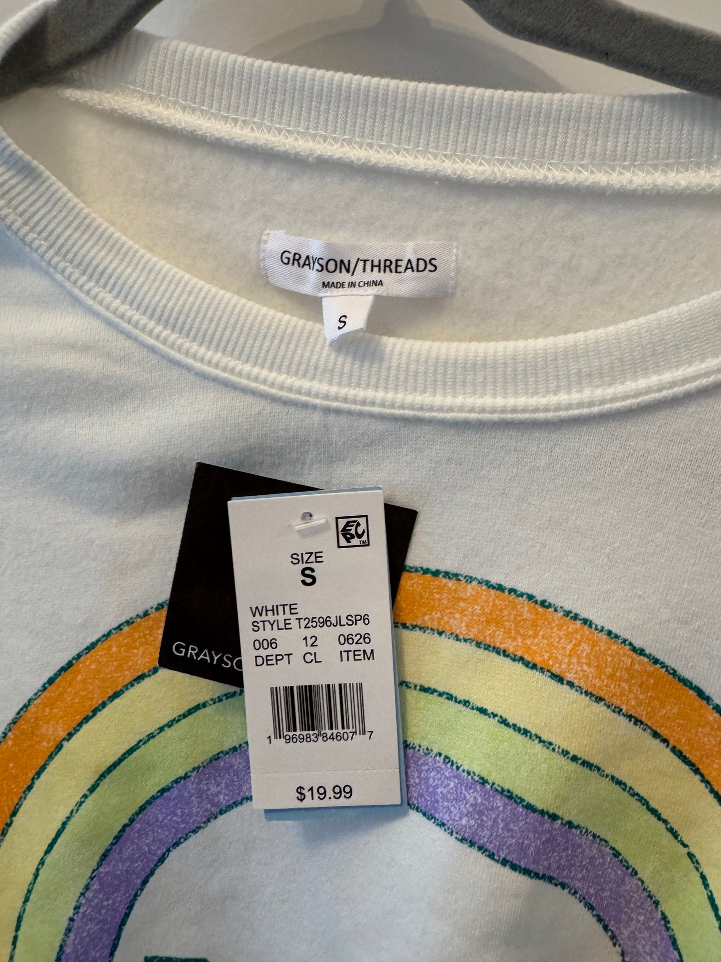 Grayson Threads Lucky Rainbow Graphic Sweatshirt Women’s Size Small White NWT