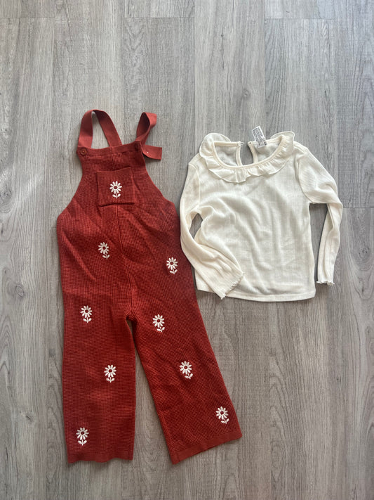 Modern Moments Ribbed Knit Overalls Matching Set Toddler Girl Size 2T Rust