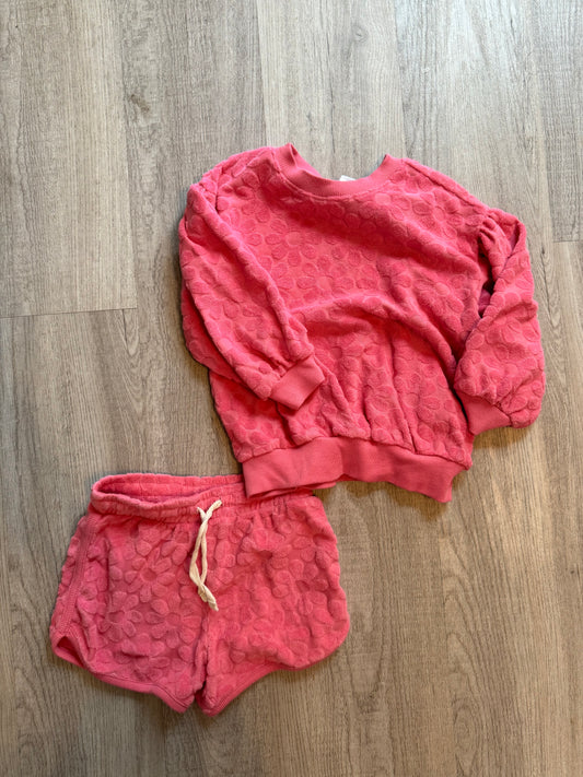 Old Navy Embossed Daisy Terry Cloth Matching Set Toddler Girl Size 3T Pink