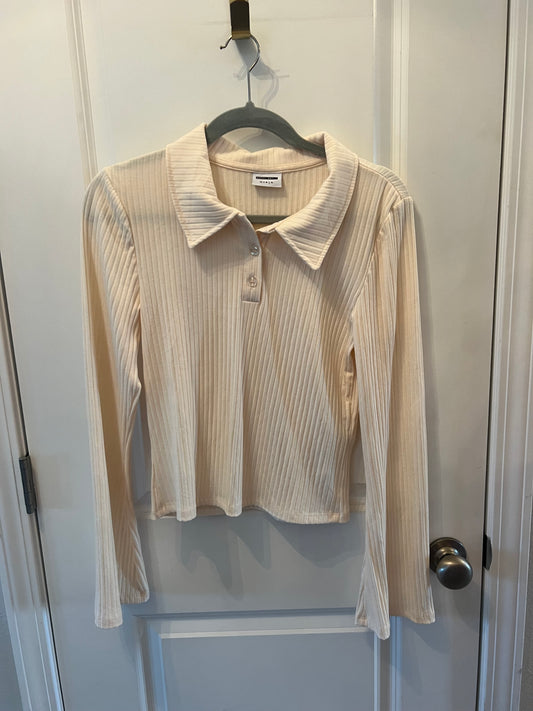 Noisy May Ribbed Long Sleeve Polo Women’s Size Large 12-14 Cream