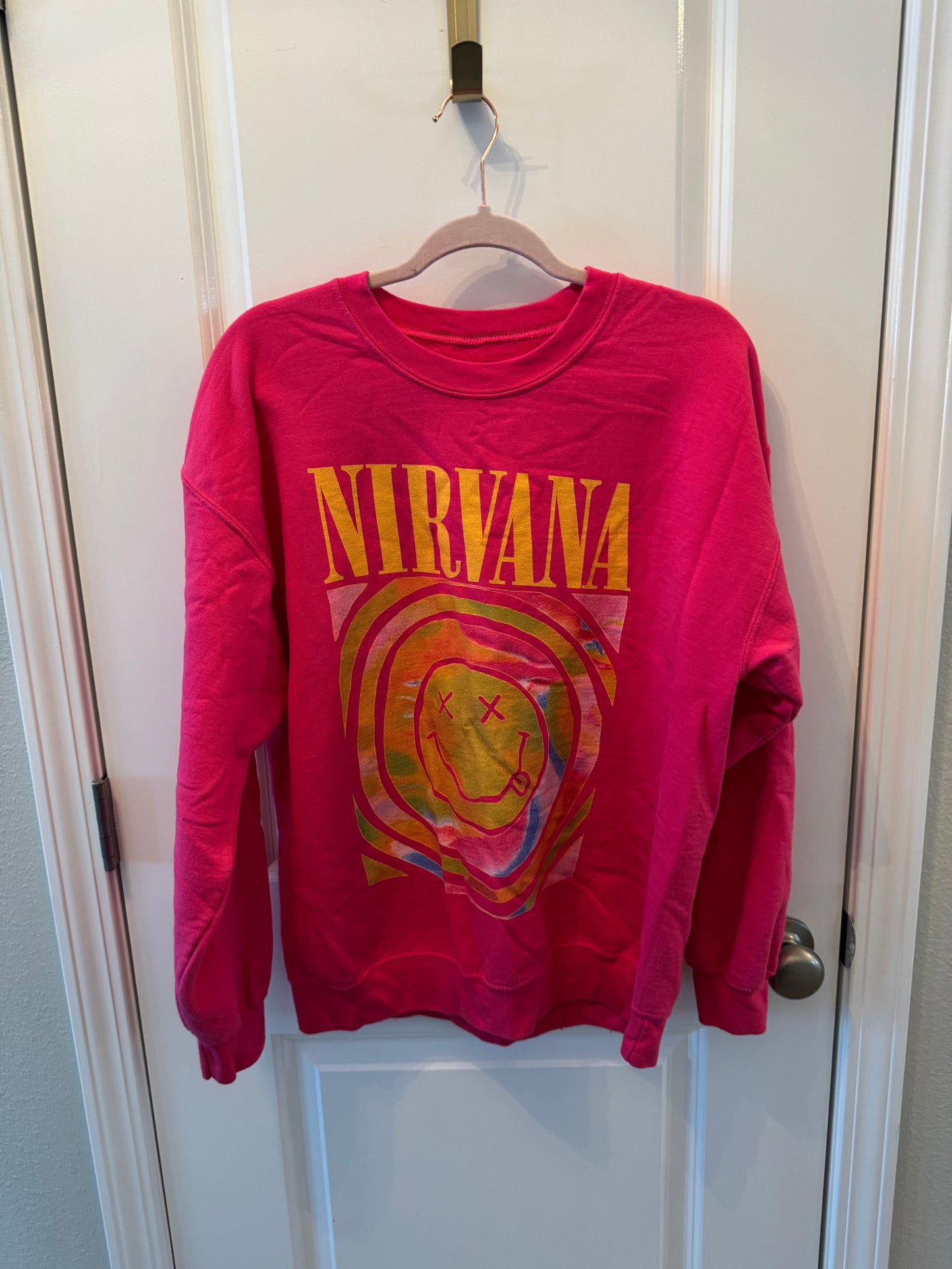 Nirvana Graphic Band Sweatshirt Unisex Adult Size Medium Pink