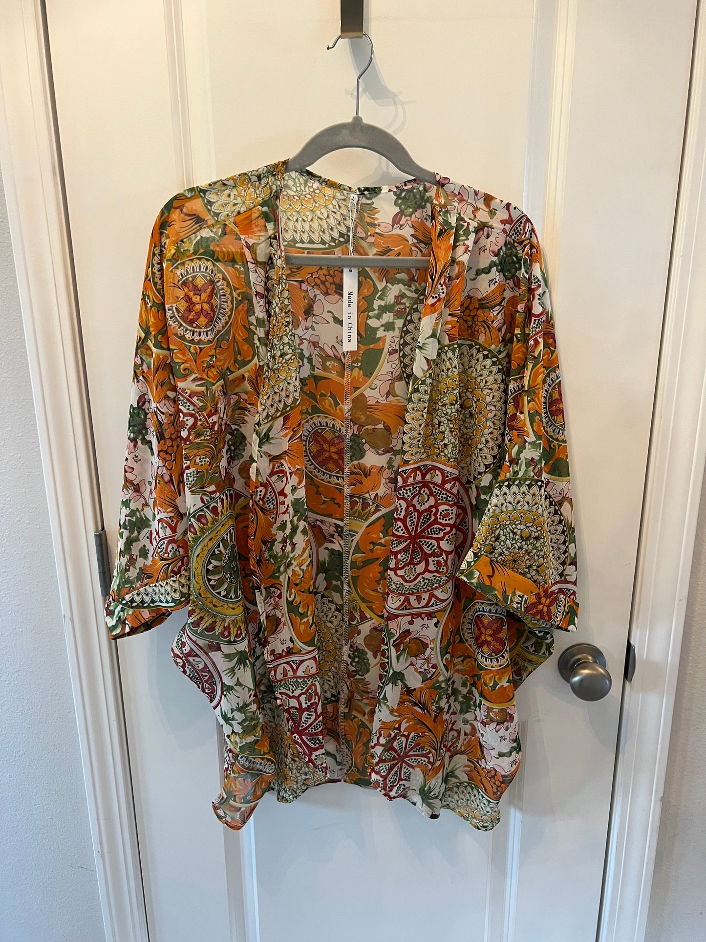 Floral Swim Cover-Up Kimono Women’s Size Large Orange